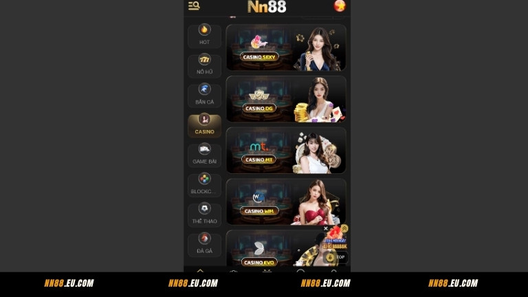 3 sảnh cược thu hút nhiều lượt truy cập nhất tại Casino NN88