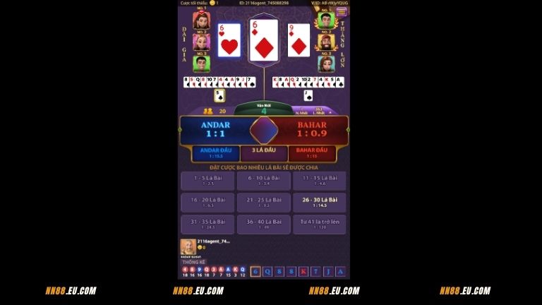 Cách chơi Andar Bahar tại NN88 chi tiết, dễ hiểu