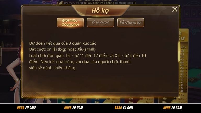 Luật chơi game Tài Xỉu cơ bản tại NN88