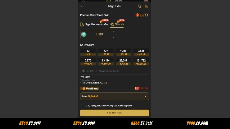 Nạp tiền bằng tiền số – Giải pháp hiện đại, an toàn tại NN88