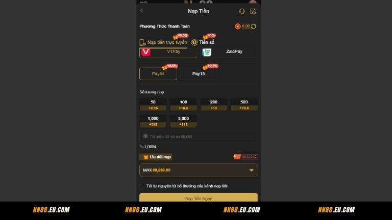 Nạp tiền vào NN88 qua ví điện tử